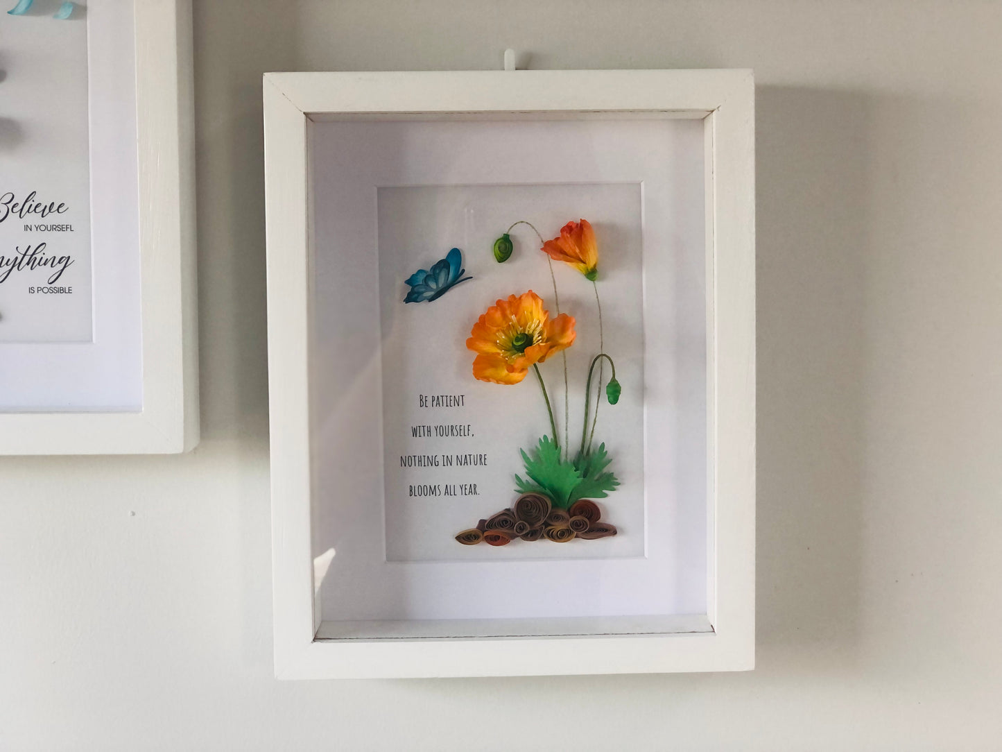 Paper Poppies Flower Shadow Box, Wild Flowers Framed Wall Art, Birthday Gift, Gift For Her, Gift For Mom, Handmade Decor, Custom Saying