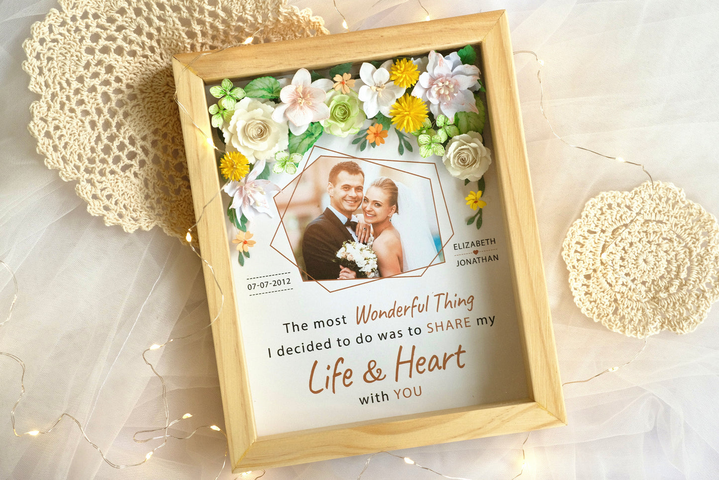 Wedding Anniversary Gifts, Anniversary Flower Shadow Box, The Most Wonderful Things Romantic Gift, Handmade Wedding Keepsake