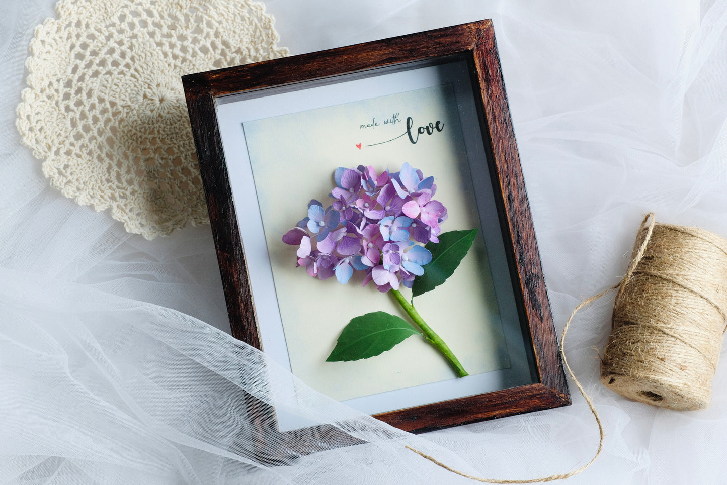 Hydrangea Flower Shadow Box, Handmade Paper Flower Art, Personalized Your Sayings, Motivational Flower Frame