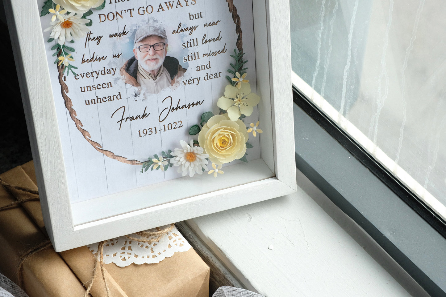 Those We Love Don't Go Aways, Memorial Flower Shadow Box, Memorial Gift, Sympathy Gift Ideas, Memorial Keepsake, Handmade Memorial Frame