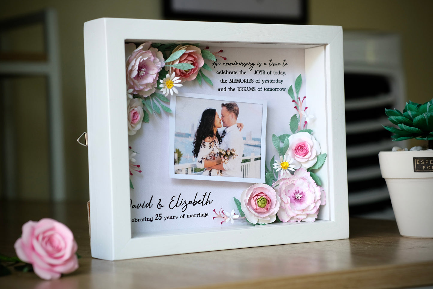 Flower Shadow Box - 25 Years Of Marriage - Gifts For Anniversary - 25th Wedding Annversary Frame