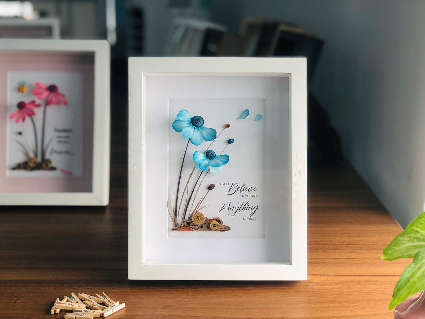 Wild Flowers Framed Wall Art, Handmade Flower Shadow Box, Blue Daisy Flower Frame, Paper Flower Art, Inspiring Wall Art, Motivational Decor, Personalized Your Saying, Custom Quote, Gift For Her, Gift For Women, Birthday Gift