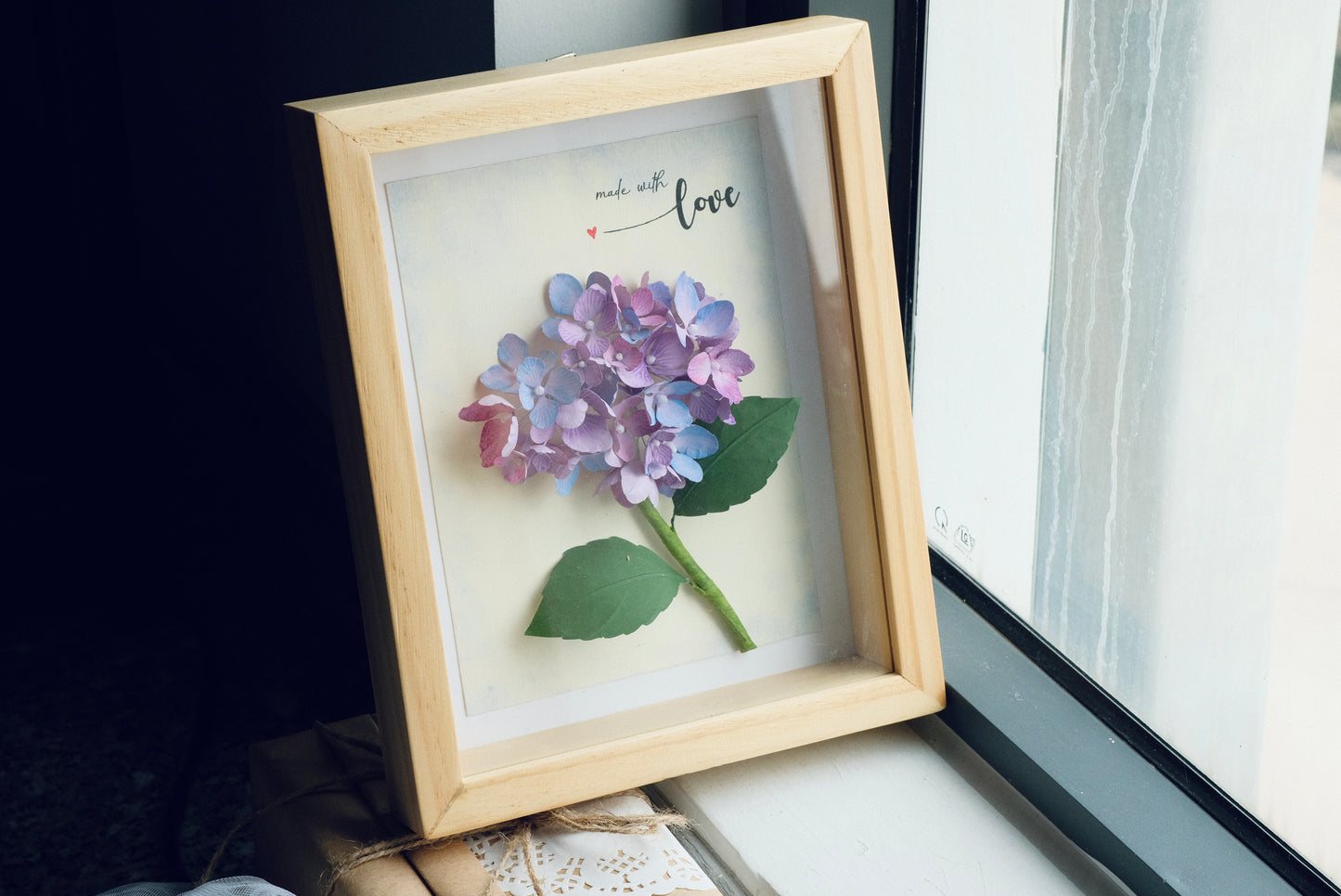 Hydrangea Flower Shadow Box, Handmade Paper Flower Art, Personalized Your Sayings, Motivational Flower Frame