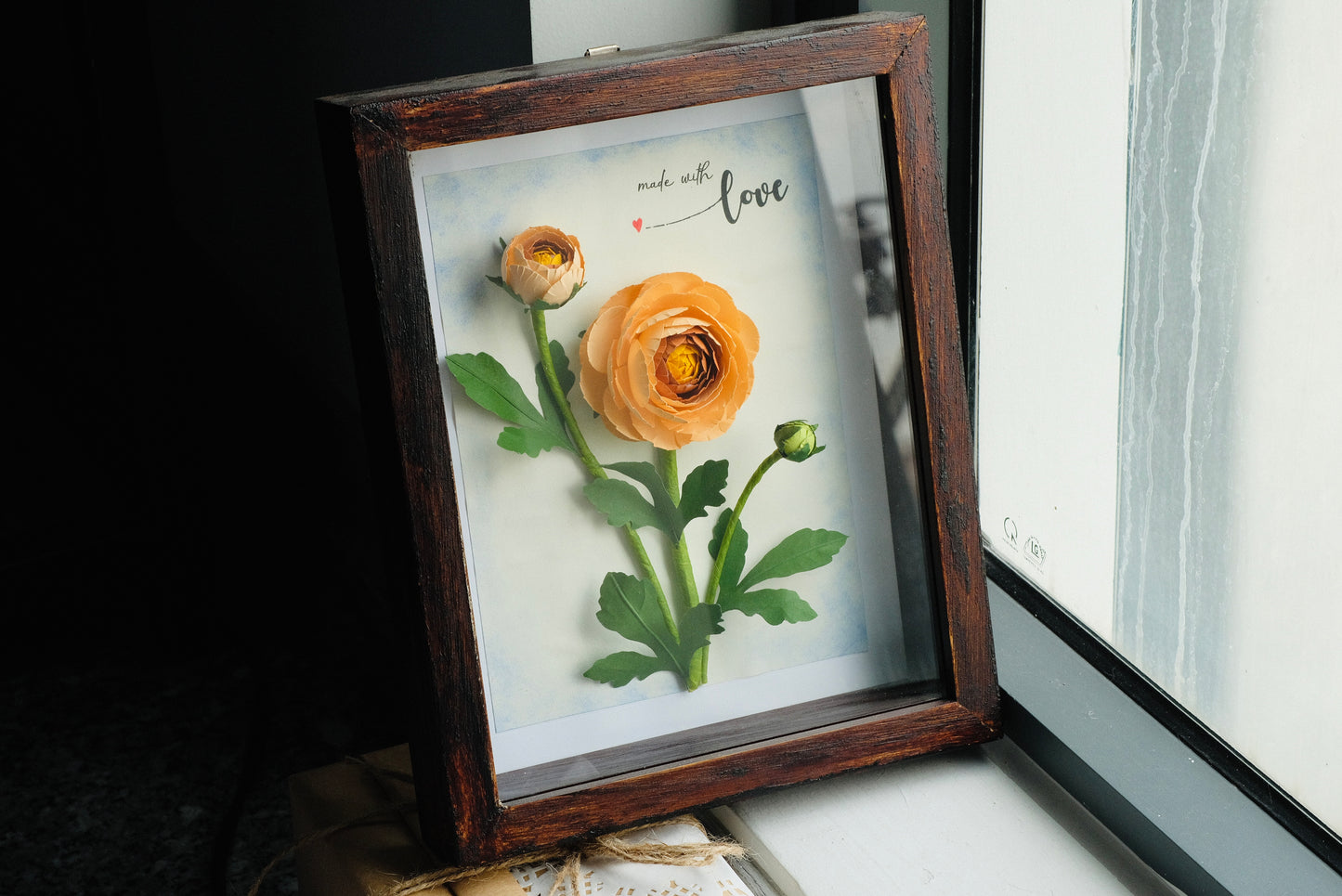 Ranunculus Flower Shadow Box, Persian Buttercup Paper Flower Art, Handmade Flower Frame, Motivational Frame, Personalized Your Quotes