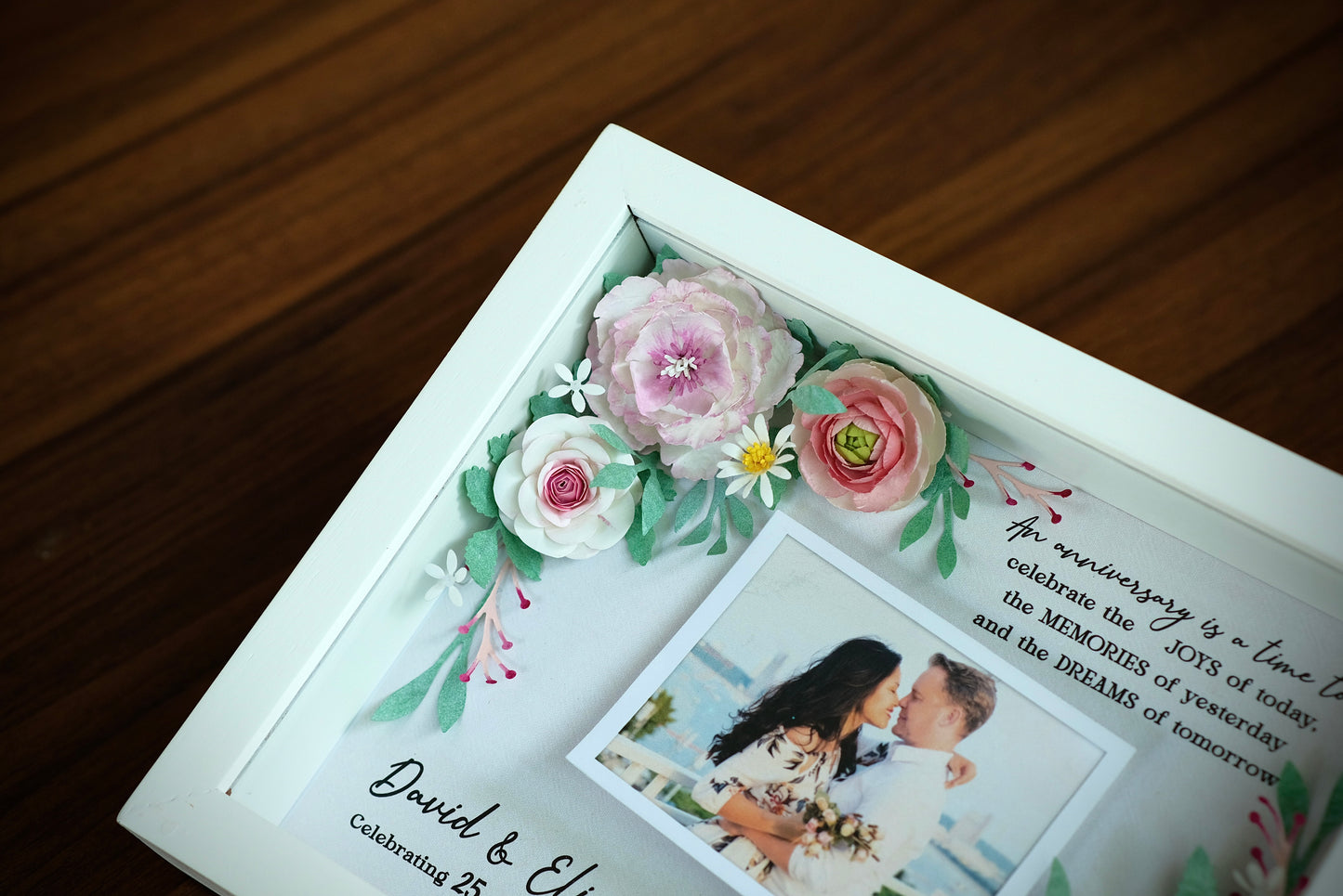 Flower Shadow Box - 25 Years Of Marriage - Gifts For Anniversary - 25th Wedding Annversary Frame