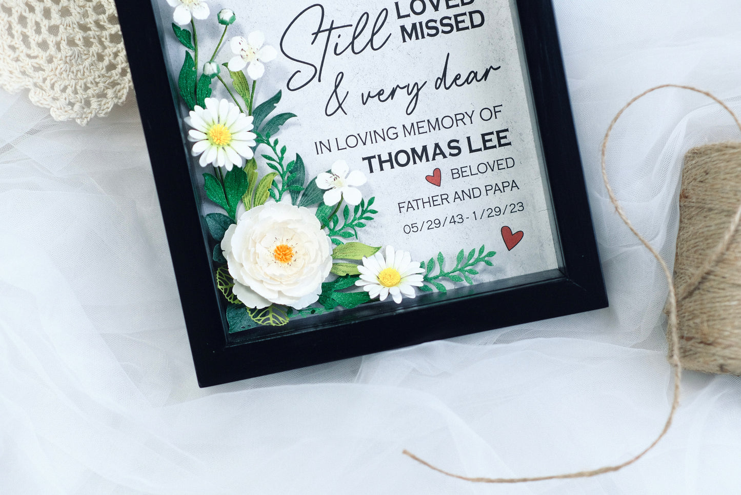 In Loving Memory Flower Shadow Box, Memorial Keepsake, Lost Of Loved One Gift, Memorial Gift, Sympathy Gift, Handmade Flower Frame