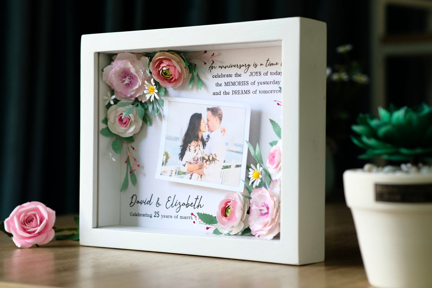 Flower Shadow Box - 25 Years Of Marriage - Gifts For Anniversary - 25th Wedding Annversary Frame