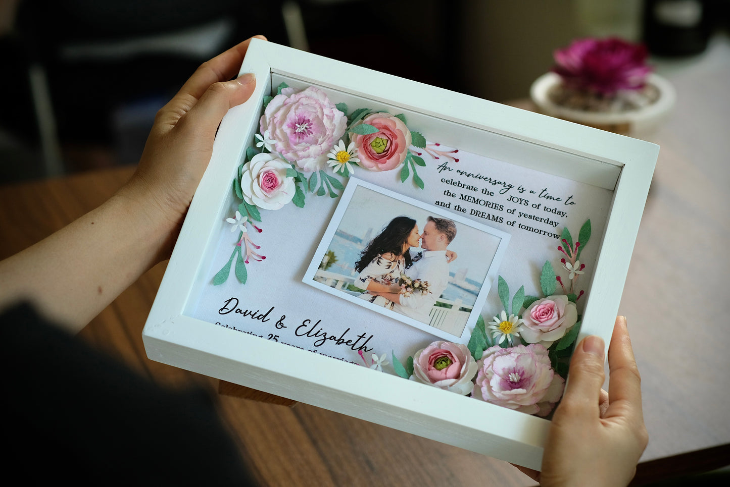 Flower Shadow Box - 25 Years Of Marriage - Gifts For Anniversary - 25th Wedding Annversary Frame