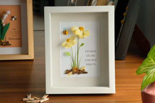 Handmade Flower Shadow Box, Inspiring Wall Art, Yellow Daisy Flower Frame, Paper Flower Art, Motivational Decor, Personalized Your Saying, Custom Quote, Gift For Her, Gift For Women, Birthday Gift