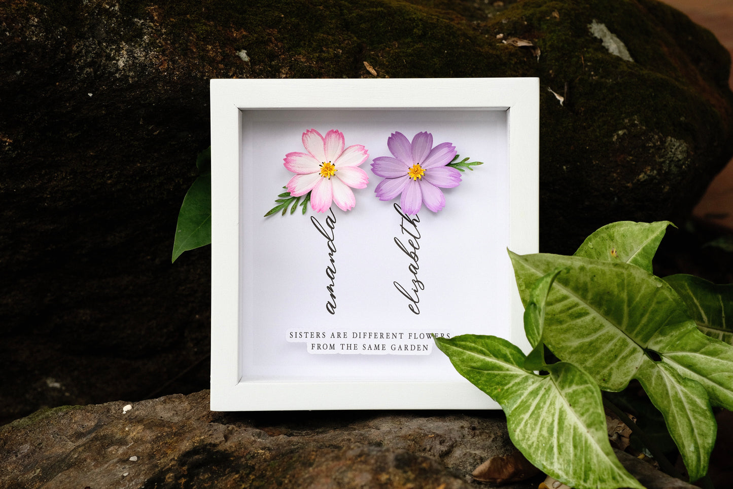 Sister Are Different Flowers From The Same Garden, Flower Shadow Box, Sister Gifts, Handmade Paper Flower Art, Gift For Christmas