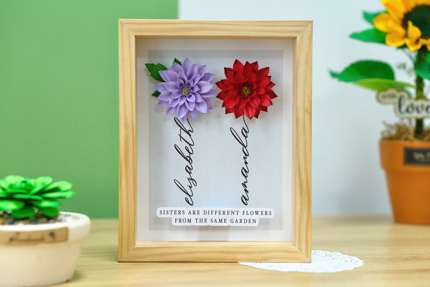 Sister Are Different Flowers From The Same Garden, Flower Shadow Box, Sister Gifts, Handmade Paper Flower Art, Gift For Christmas