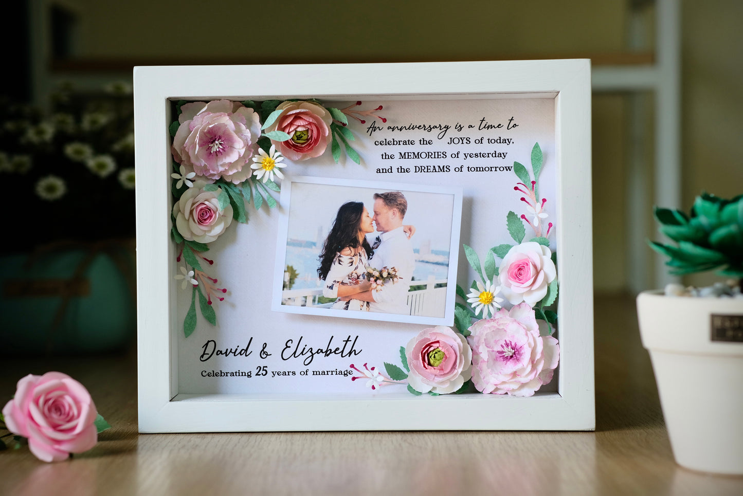 Flower Shadow Box - 25 Years Of Marriage - Gifts For Anniversary - 25th Wedding Annversary Frame