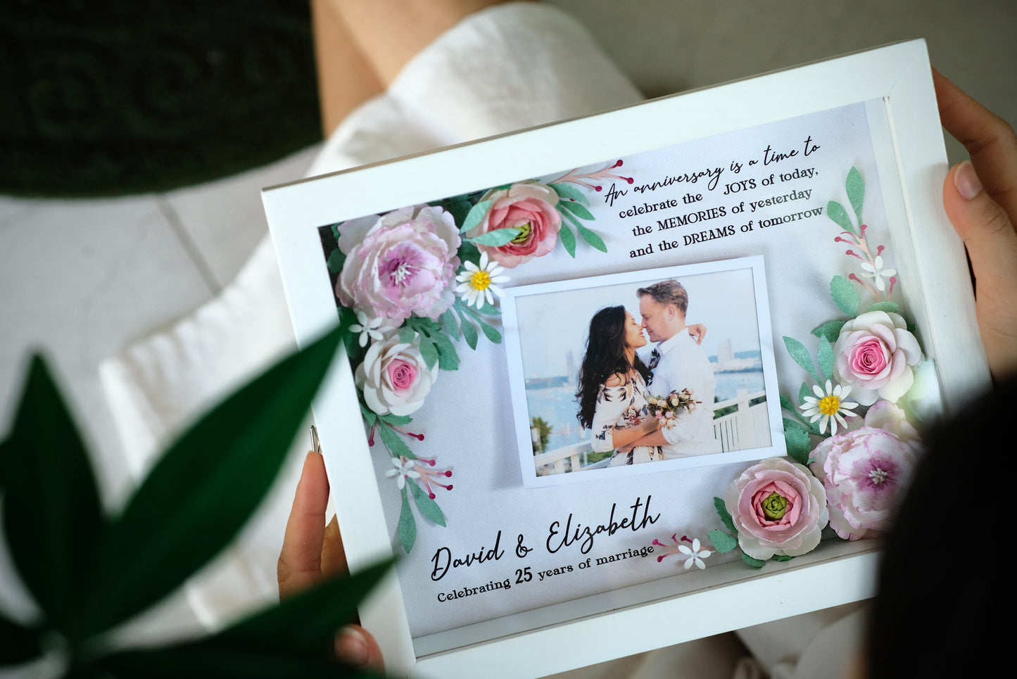 Flower Shadow Box - 25 Years Of Marriage - Gifts For Anniversary - 25th Wedding Annversary Frame