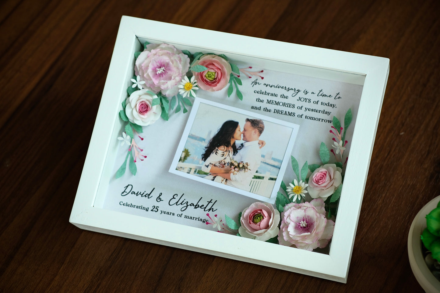 Flower Shadow Box - 25 Years Of Marriage - Gifts For Anniversary - 25th Wedding Annversary Frame