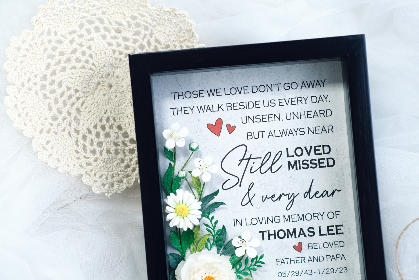 In Loving Memory Flower Shadow Box, Memorial Keepsake, Lost Of Loved One Gift, Memorial Gift, Sympathy Gift, Handmade Flower Frame