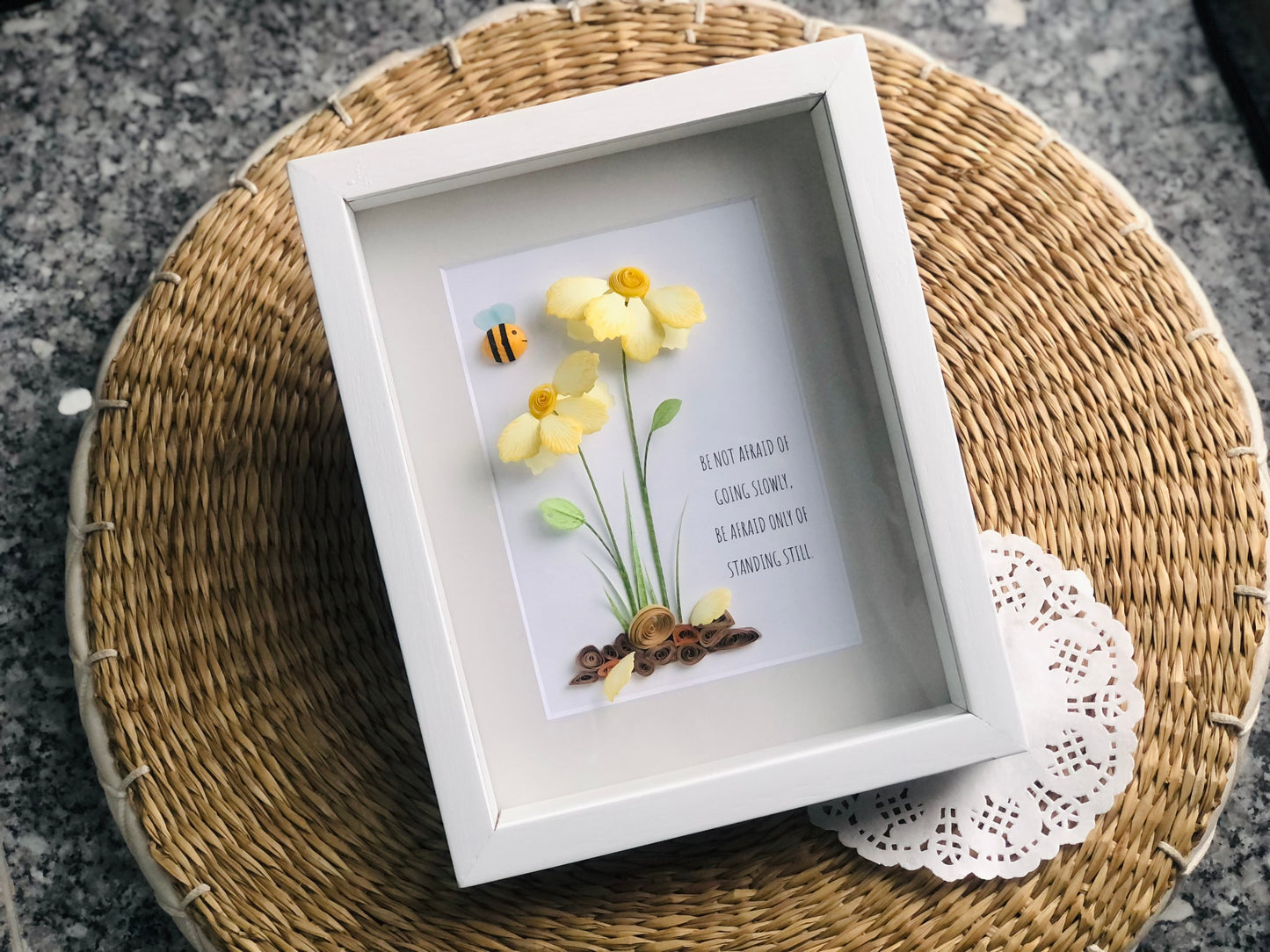 Handmade Flower Shadow Box, Inspiring Wall Art, Yellow Daisy Flower Frame, Paper Flower Art, Motivational Decor, Personalized Your Saying, Custom Quote, Gift For Her, Gift For Women, Birthday Gift