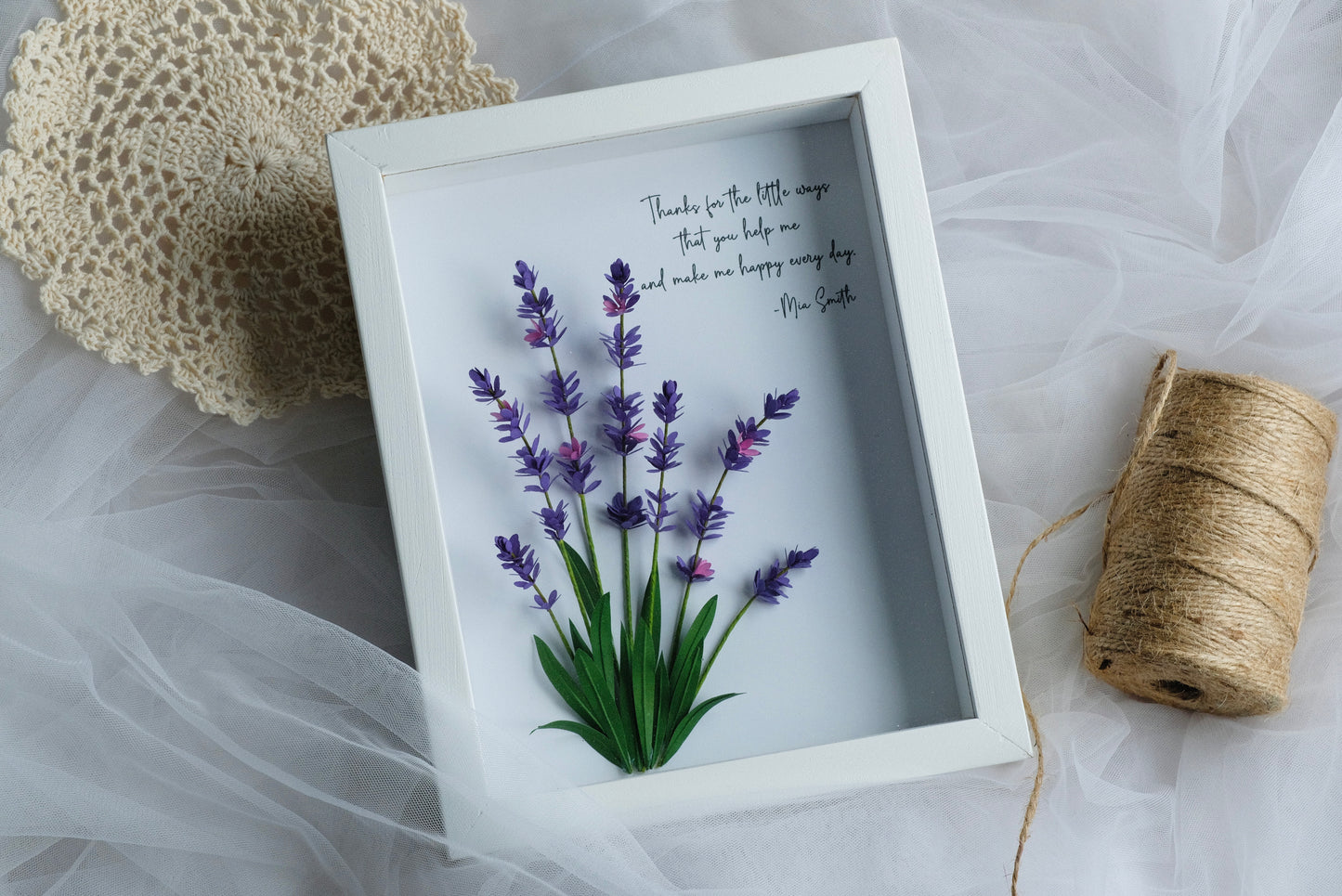 Handmade Lavender Flower Shadow Box, Motivational Frame, Gift For Friends Bestie Sister, Personalized Flower Frame