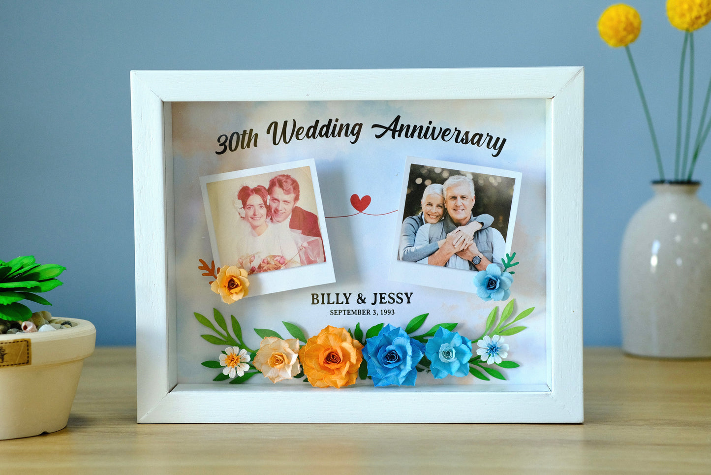 30th Wedding Anniversary, Handmade Flower Shadow Box, Wedding Anniversary Gift, Anniversary Gift For Her, Gift For Wife Husband