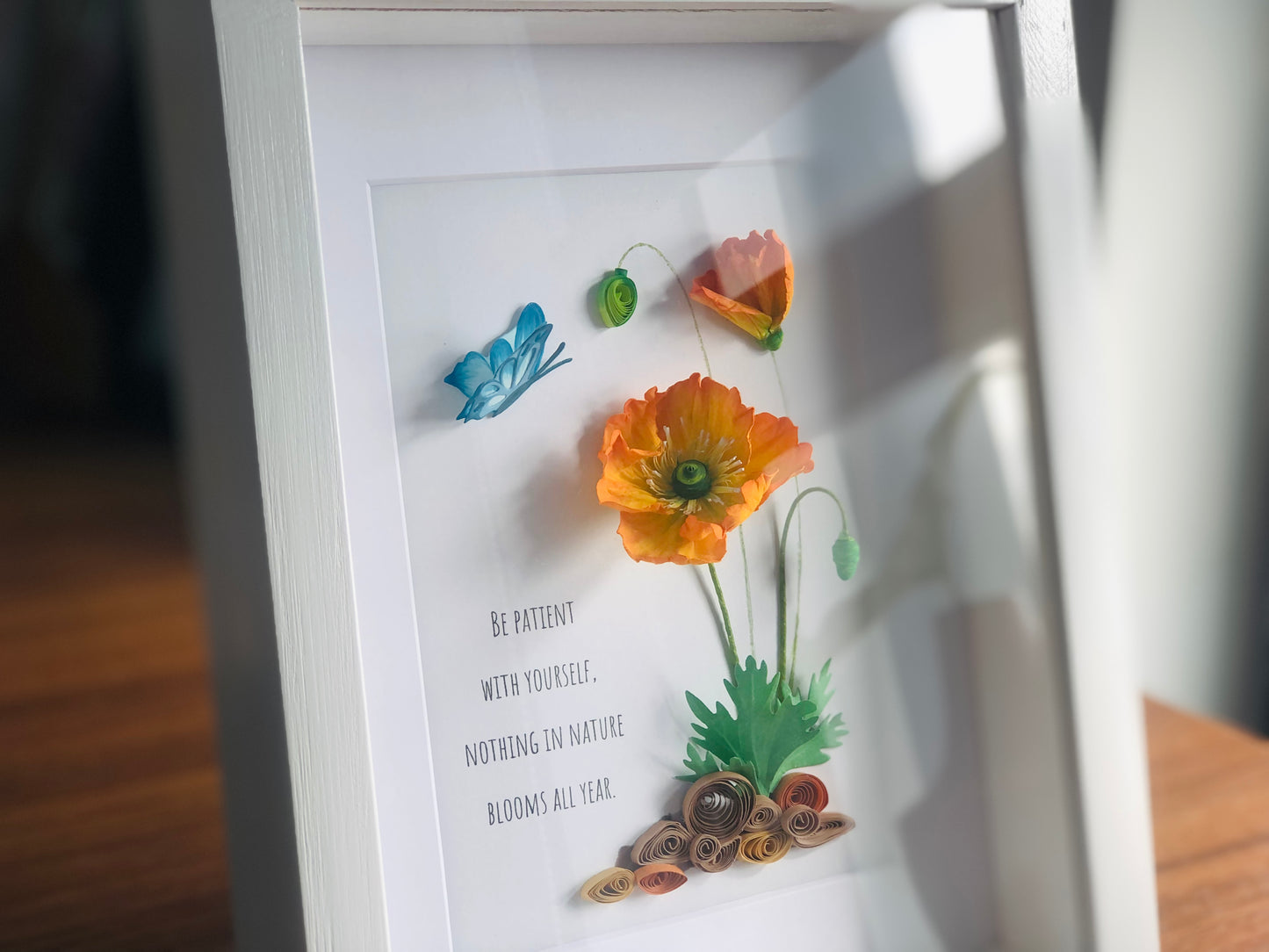 Paper Poppies Flower Shadow Box, Wild Flowers Framed Wall Art, Birthday Gift, Gift For Her, Gift For Mom, Handmade Decor, Custom Saying