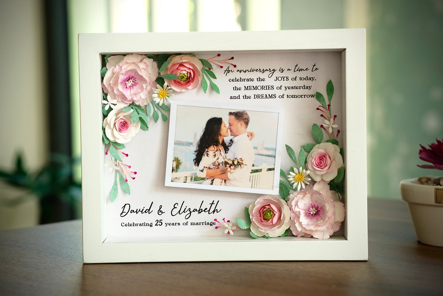 Flower Shadow Box - 25 Years Of Marriage - Gifts For Anniversary - 25th Wedding Annversary Frame