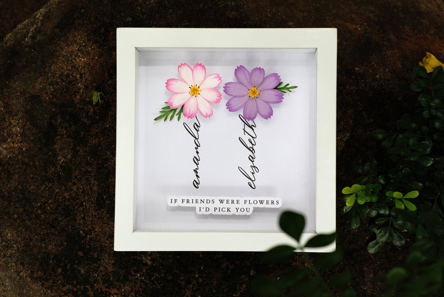 Flower Shadow Box, Friendship Gift, If Friends Were Flowers I'd Pick You, Handmade Paper Flower Art, Best Friend Gift