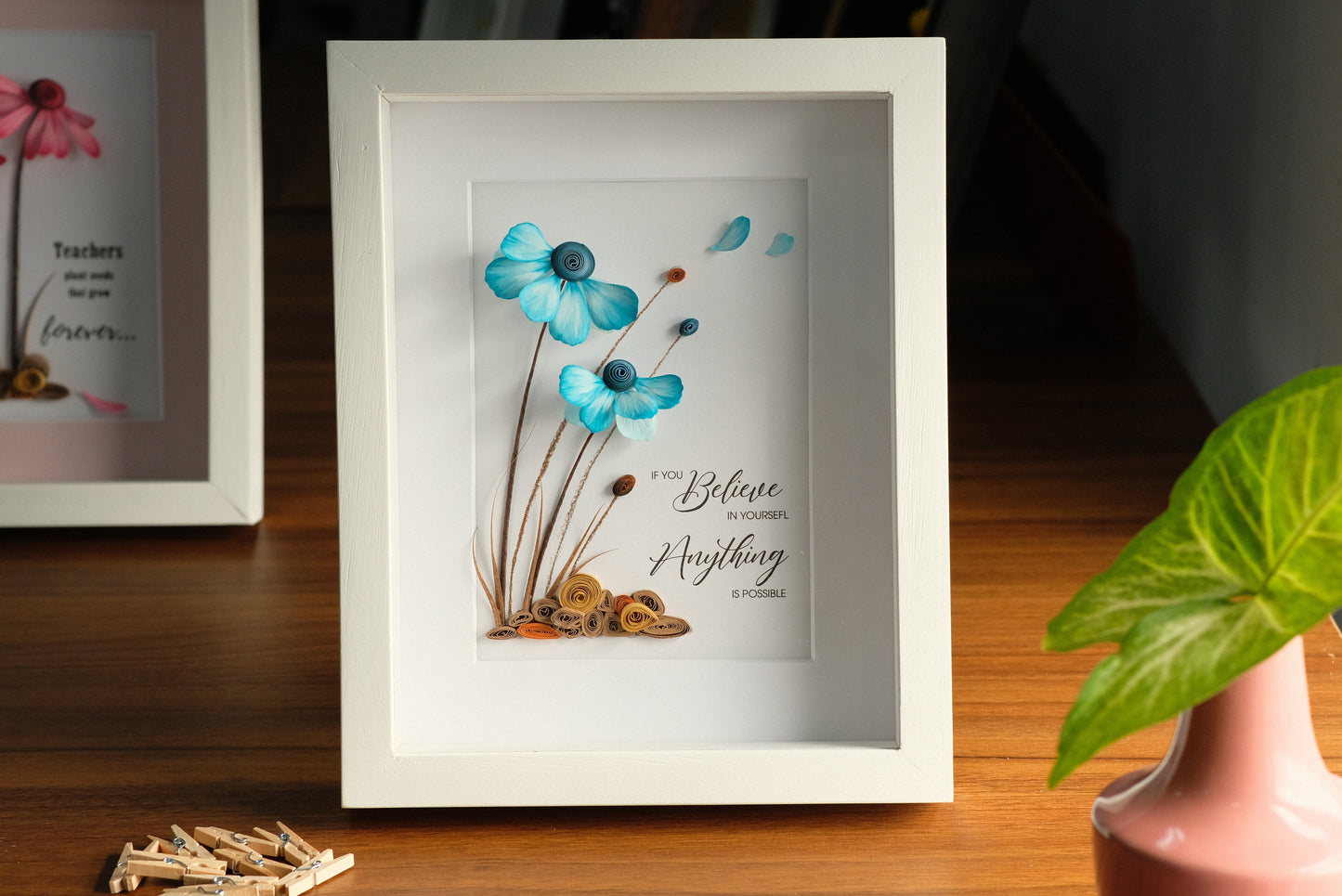 Wild Flowers Framed Wall Art, Handmade Flower Shadow Box, Blue Daisy Flower Frame, Paper Flower Art, Inspiring Wall Art, Motivational Decor, Personalized Your Saying, Custom Quote, Gift For Her, Gift For Women, Birthday Gift