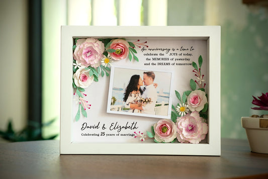 Flower Shadow Box - 25 Years Of Marriage - Gifts For Anniversary - 25th Wedding Annversary Frame