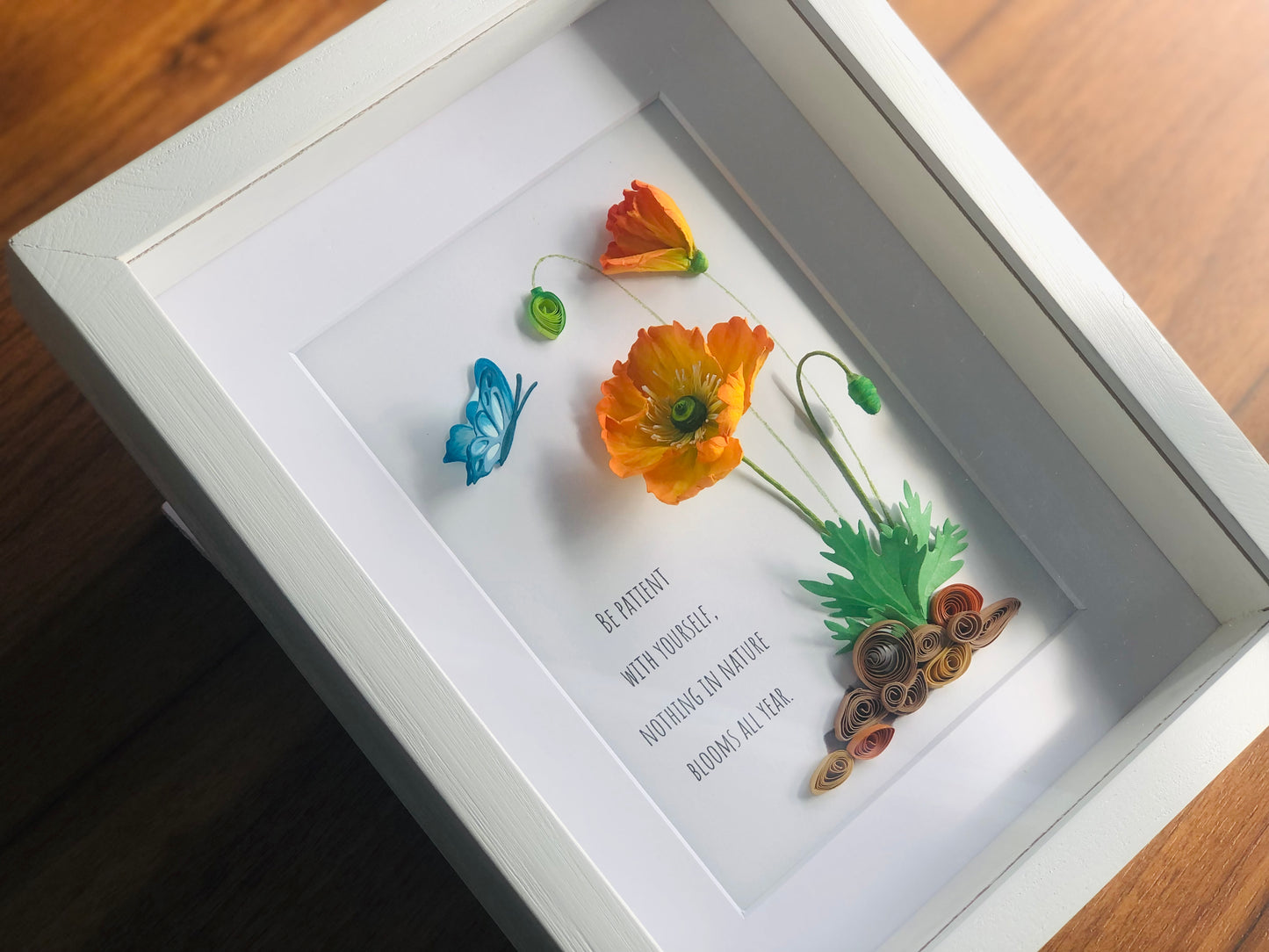 Paper Poppies Flower Shadow Box, Wild Flowers Framed Wall Art, Birthday Gift, Gift For Her, Gift For Mom, Handmade Decor, Custom Saying