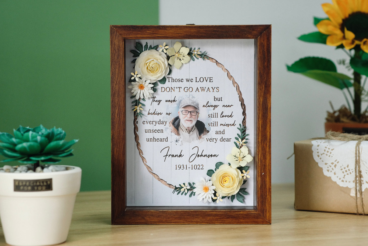 Those We Love Don't Go Aways, Memorial Flower Shadow Box, Memorial Gift, Sympathy Gift Ideas, Memorial Keepsake, Handmade Memorial Frame