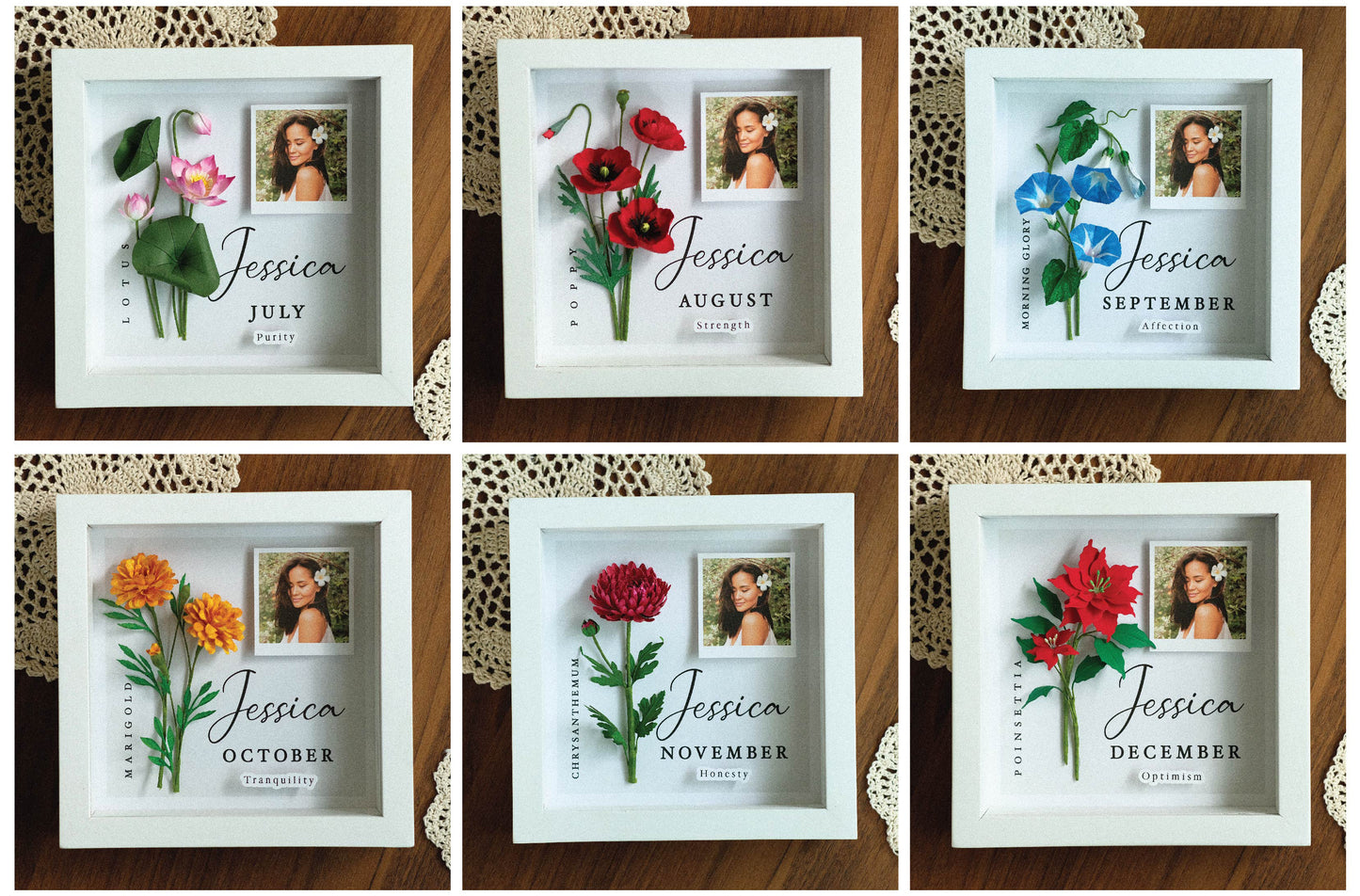 Birth Flower Shadow Box, Birth Flower Gift, Birthday Gift For Her Women Bestie, Handmade Flower Frame