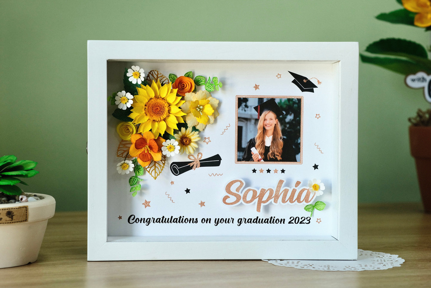 Graduation Gifts, Congratulations On Your Graduation, Flower Shadow Box, Graduation Frame, Graduation Gift For Her