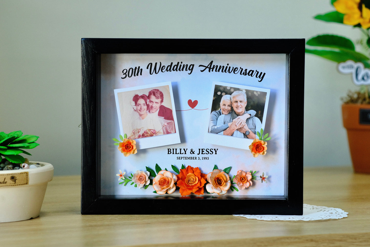 30th Wedding Anniversary, Handmade Flower Shadow Box, Wedding Anniversary Gift, Anniversary Gift For Her, Gift For Wife Husband