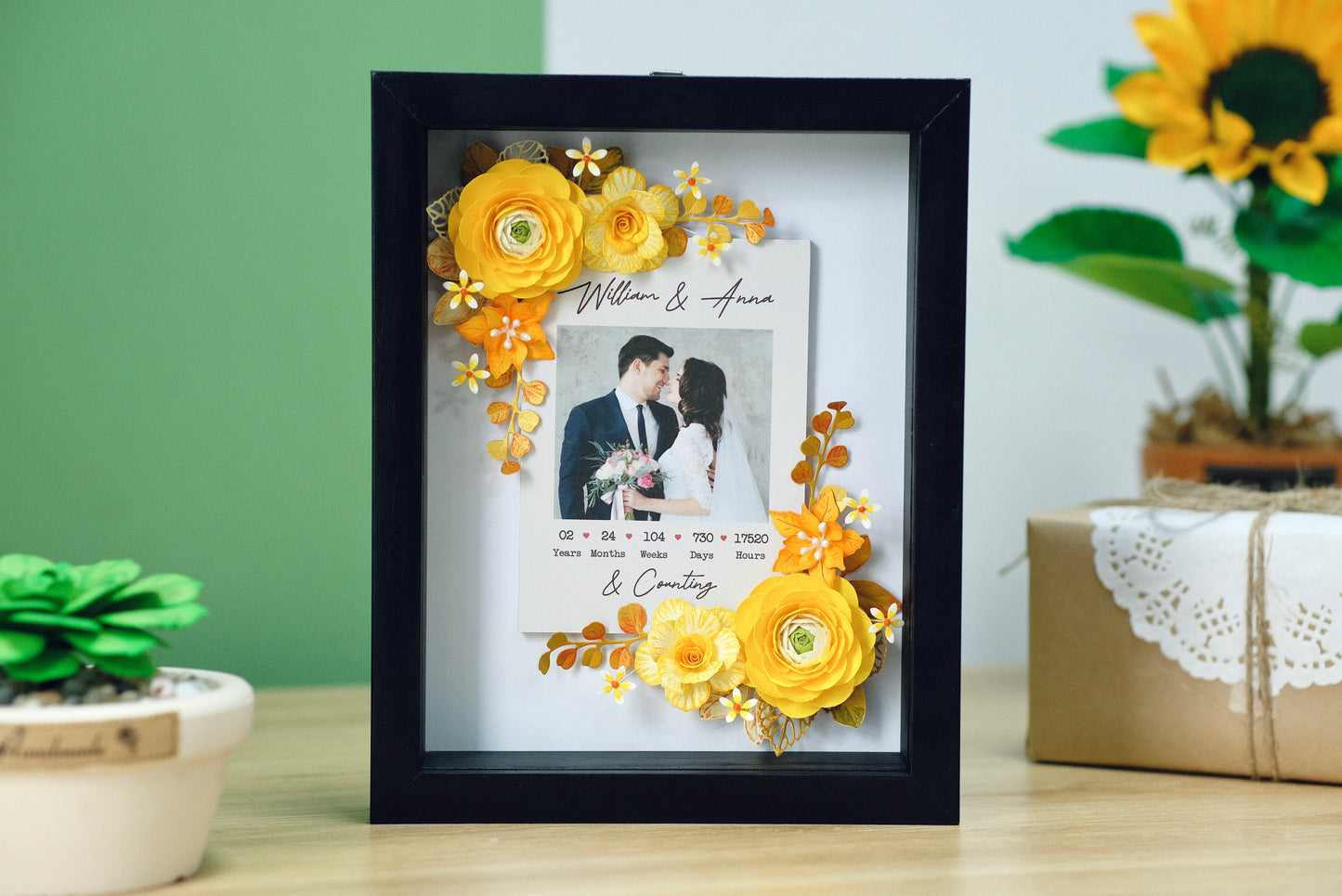 2 Years Anniversary And Counting, Handmade Flower Shadow Box, Anniversary Gift For Wife & Husband, Anniversary Keepsake