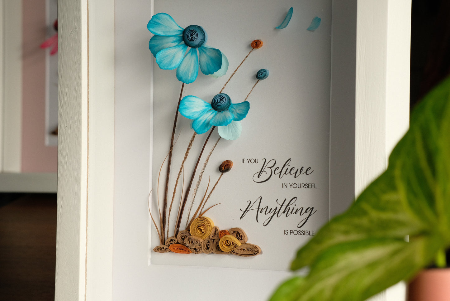 Wild Flowers Framed Wall Art, Handmade Flower Shadow Box, Blue Daisy Flower Frame, Paper Flower Art, Inspiring Wall Art, Motivational Decor, Personalized Your Saying, Custom Quote, Gift For Her, Gift For Women, Birthday Gift