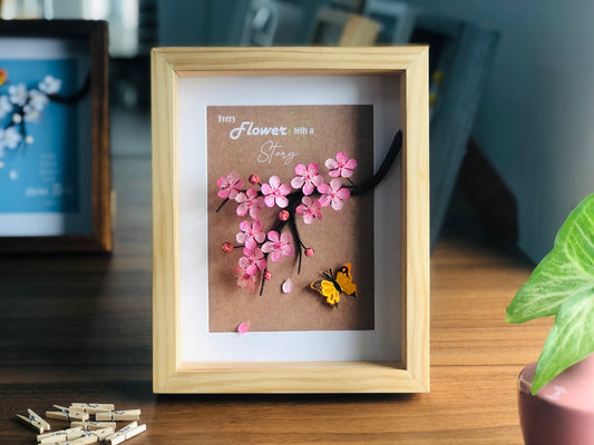 Pink Cherry Bloom Flower Shadow Box, Paper Flower Framed Wall Art, Every Flower Tells A Story, Handmade Home Decor, Cherry Bloom Wall Decor, Inspiring Wall Art, Personalized Your Saying