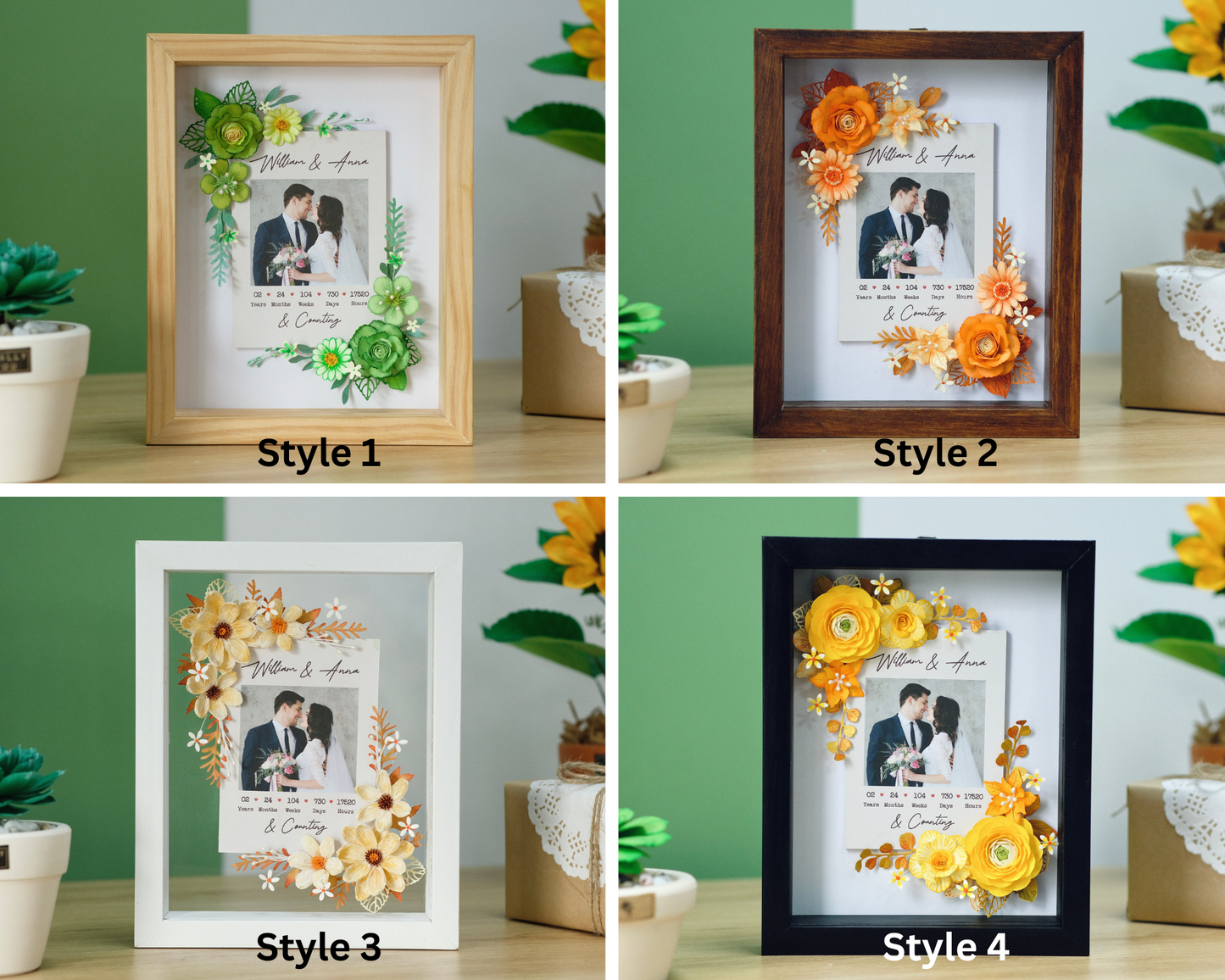 2 Years Anniversary And Counting, Handmade Flower Shadow Box, Anniversary Gift For Wife & Husband, Anniversary Keepsake